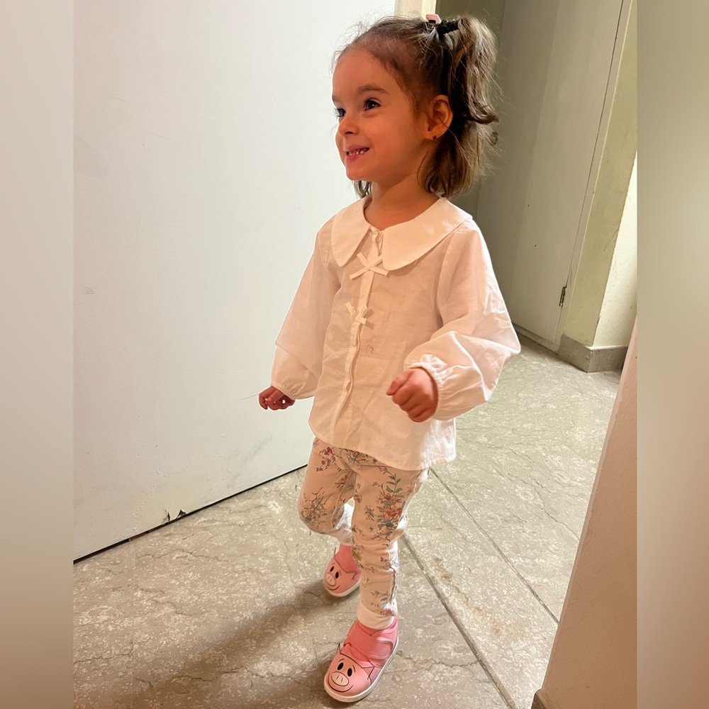 Zara Kids White Button Down Shirt with Peter Pan Collar